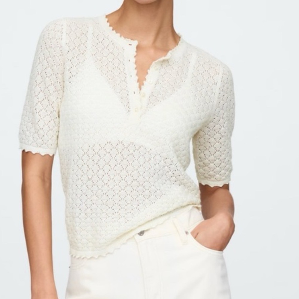 Gap Pointelle Henley Sweater Linen Short Sleeve NWT XXL